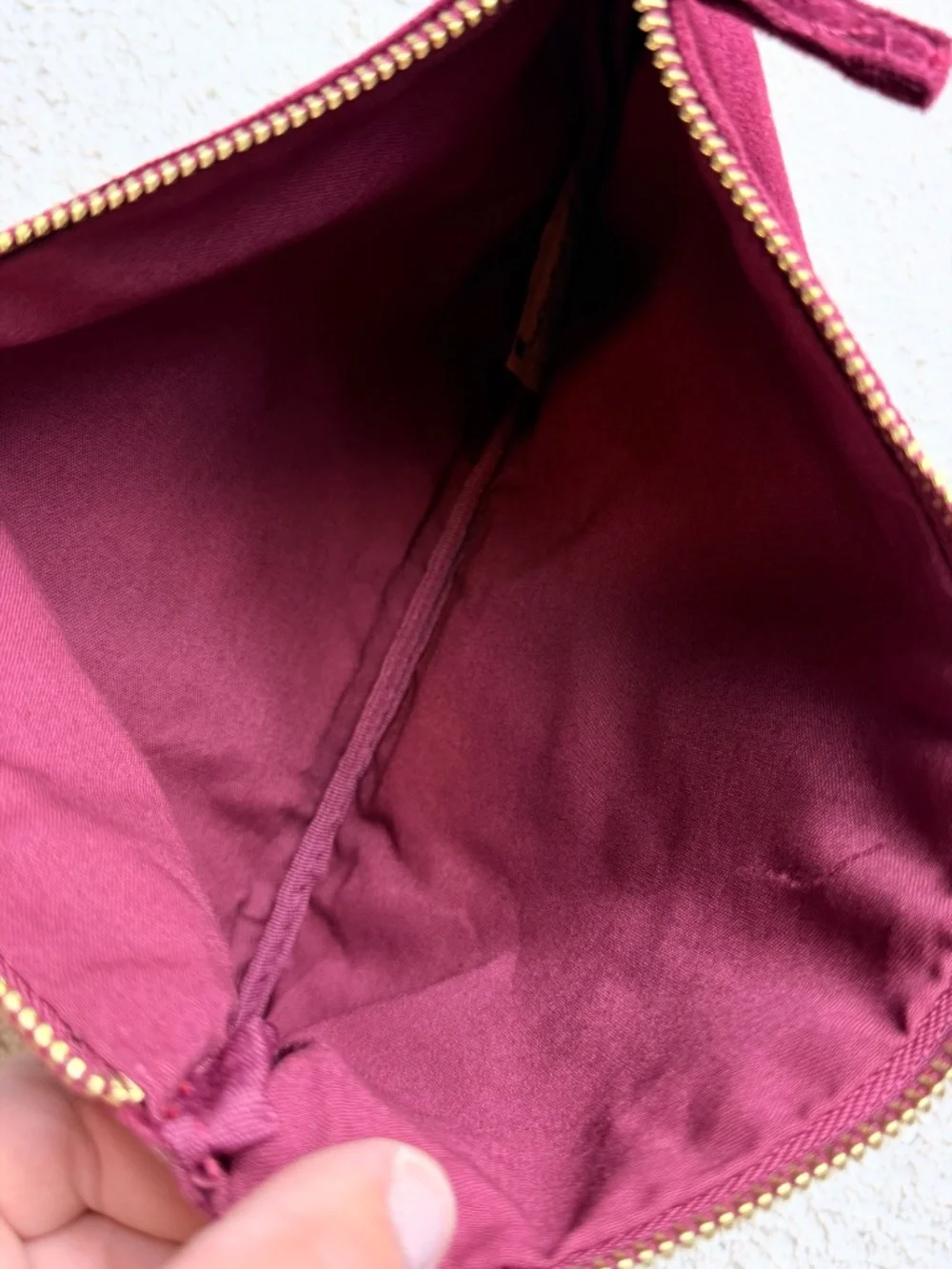 Sézane Burgundy Velour Zip Pouch Makeup Clutch Bag